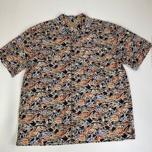 Jos. A. Bank Silk Fish‎ Print 100% Silk Button Up Short Sleeve Shirt XXL